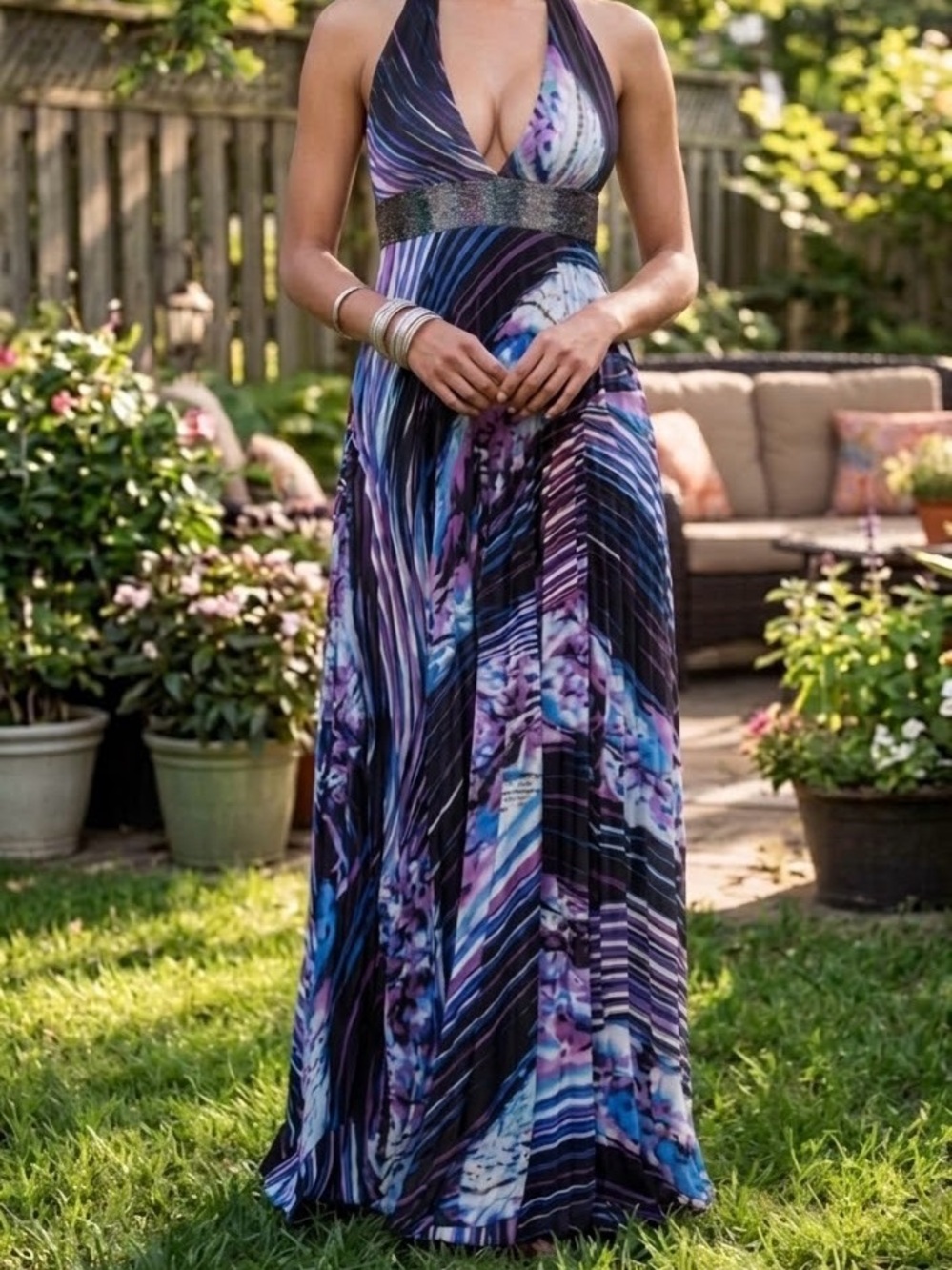 Vintage Y2K XOXO Maxi Halter dress in Purple Multi